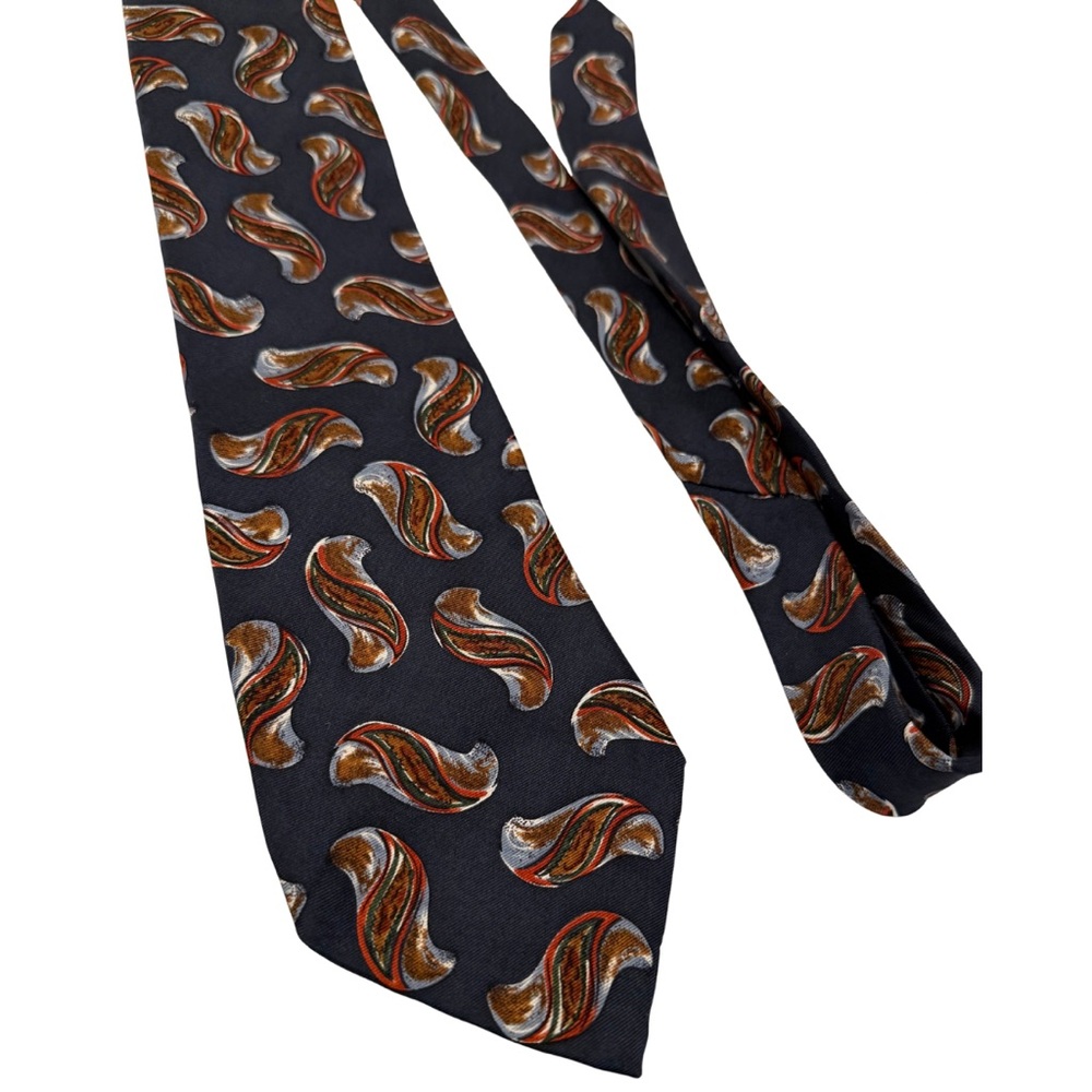 Mark Alexander 100% Silk Necktie, Navy Paisley Abstract Print 90s Y2K Retro